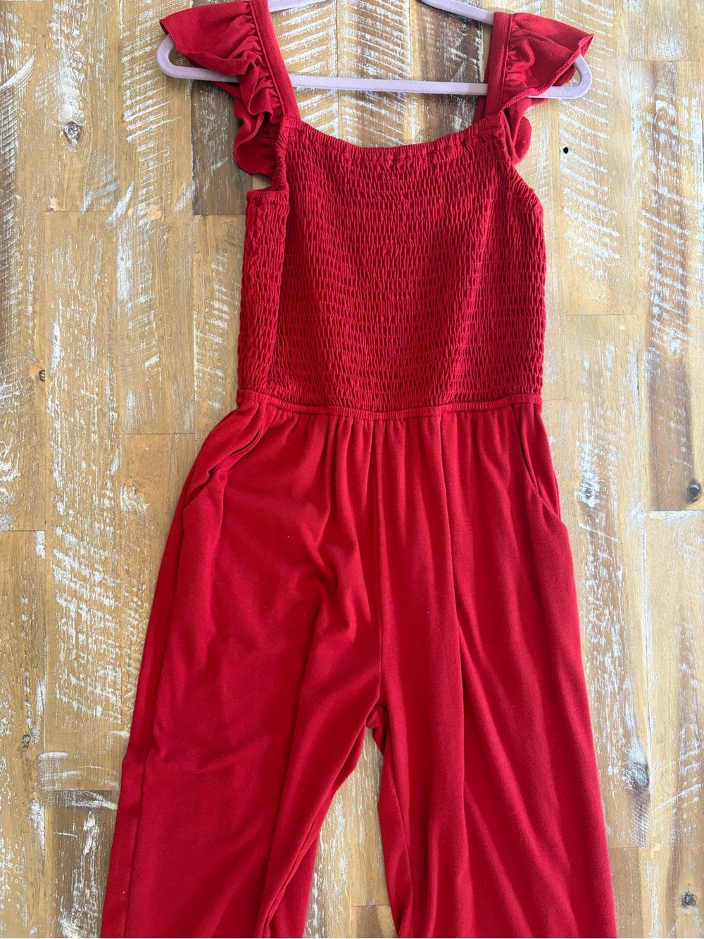 Red Smocked Romper with Ruffle Straps size 8
